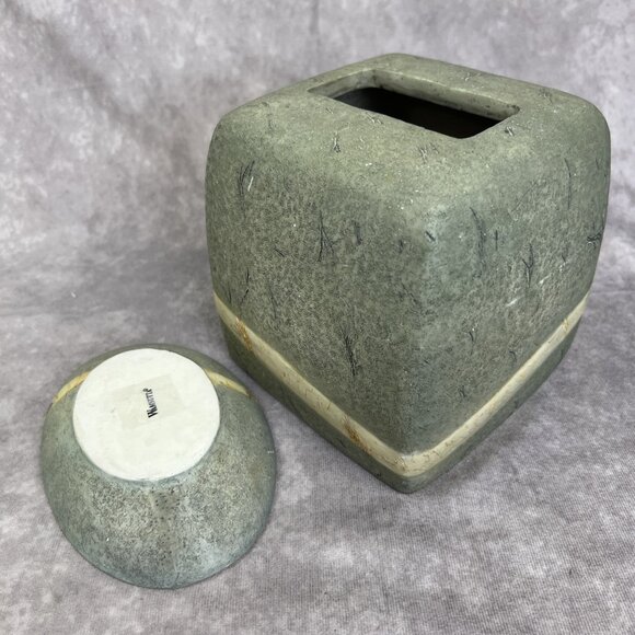 Wamsutta Bauhaus Slate Tissue Box Holder & Soap Dish Set Vintage - Picture 1 of 10